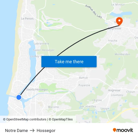 Notre Dame to Hossegor map