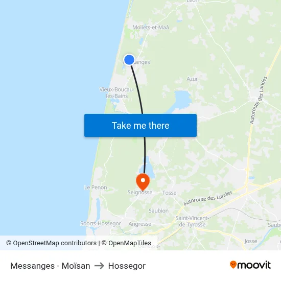 Messanges - Moïsan to Hossegor map