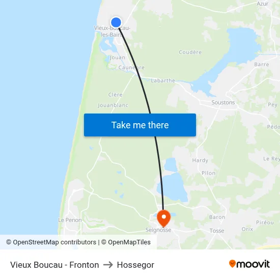 Vieux Boucau - Fronton to Hossegor map
