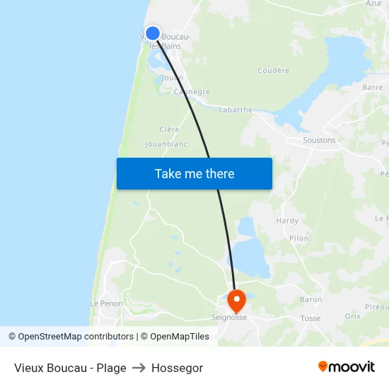 Vieux Boucau - Plage to Hossegor map