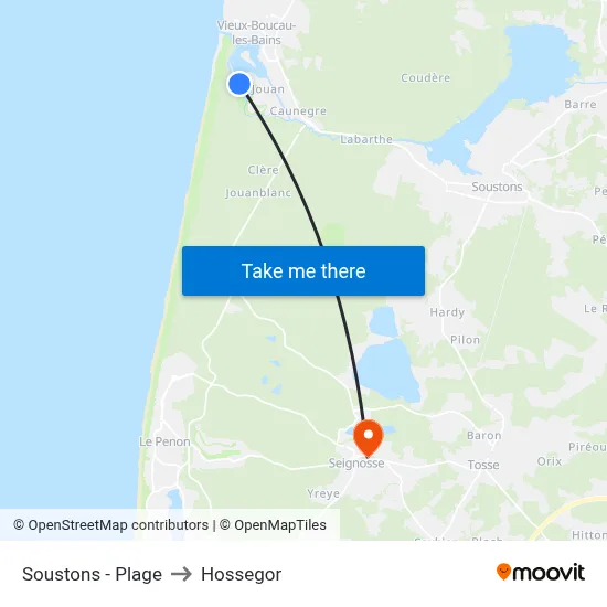 Soustons - Plage to Hossegor map
