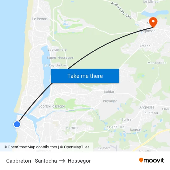 Capbreton - Santocha to Hossegor map