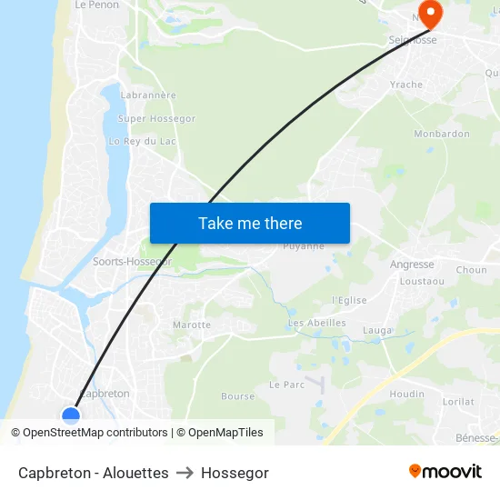 Capbreton - Alouettes to Hossegor map