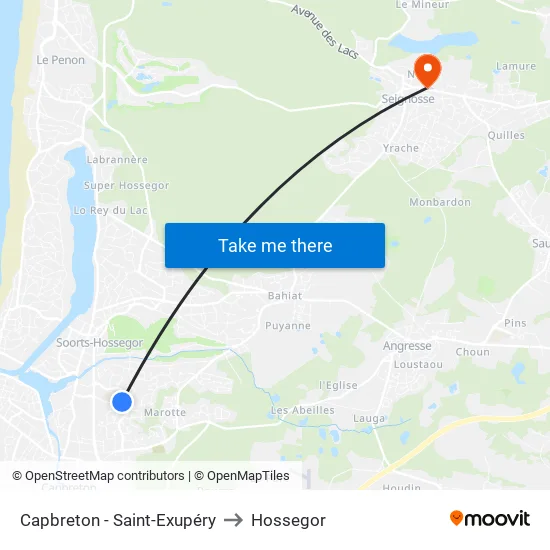 Capbreton - Saint-Exupéry to Hossegor map