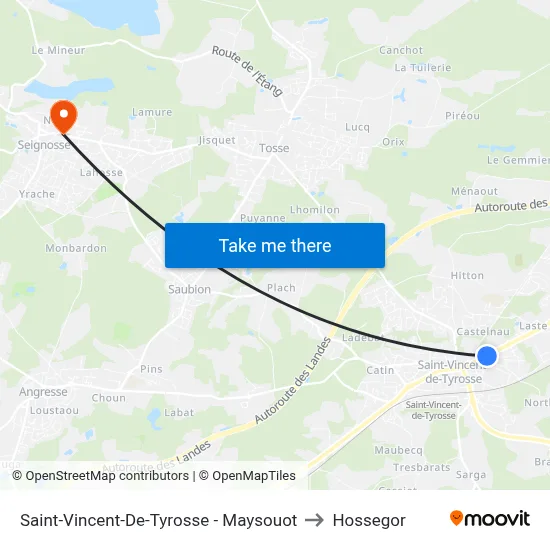Saint-Vincent-De-Tyrosse - Maysouot to Hossegor map