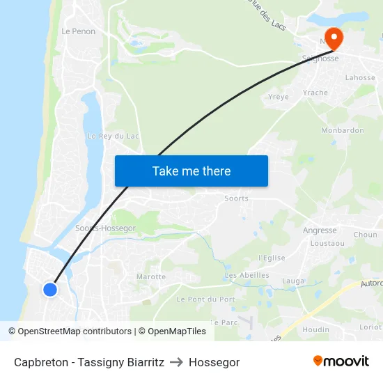 Capbreton - Tassigny Biarritz to Hossegor map