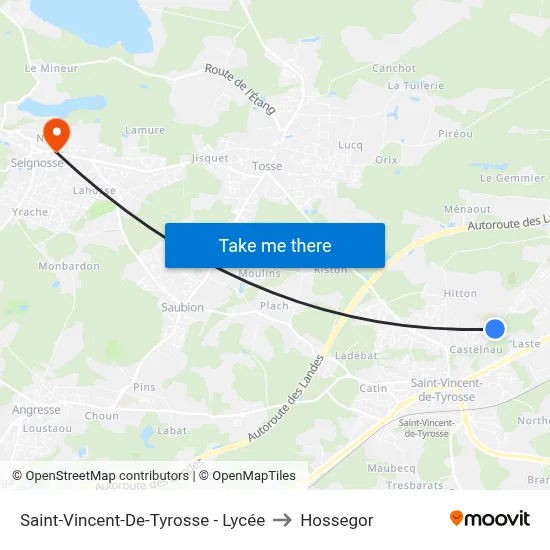 Saint-Vincent-De-Tyrosse - Lycée to Hossegor map