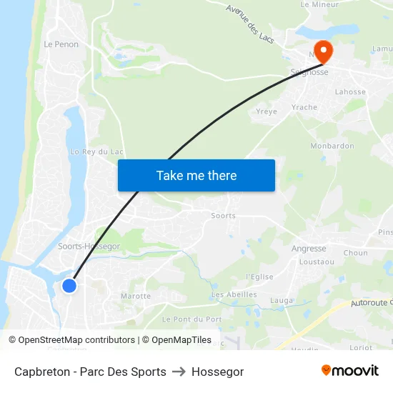 Capbreton - Parc Des Sports to Hossegor map
