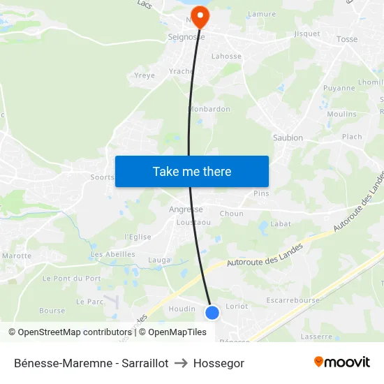 Bénesse-Maremne - Sarraillot to Hossegor map
