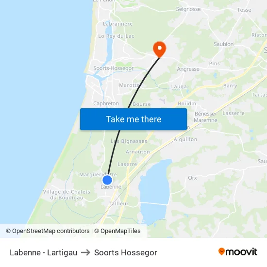 Labenne - Lartigau to Soorts Hossegor map