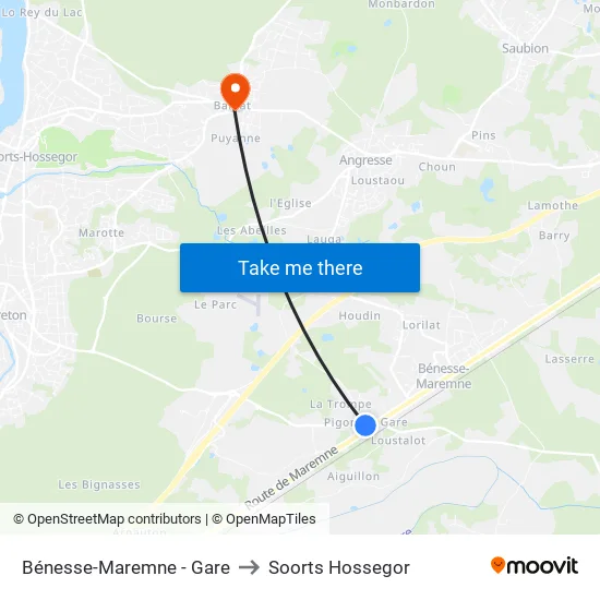 Bénesse-Maremne - Gare to Soorts Hossegor map