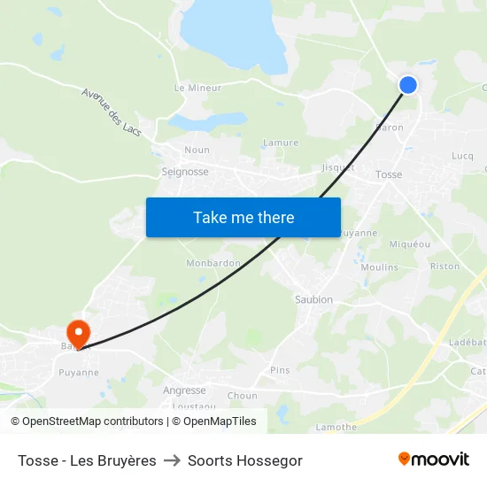 Tosse - Les Bruyères to Soorts Hossegor map