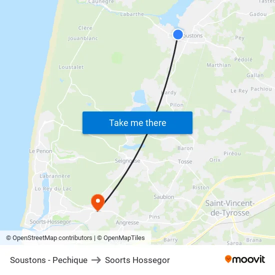 Soustons - Pechique to Soorts Hossegor map