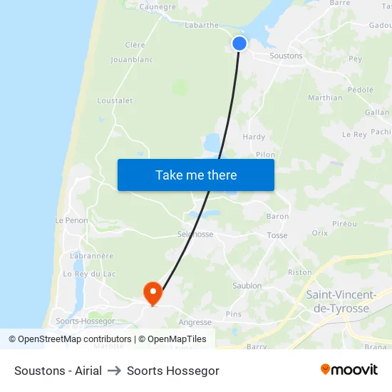 Soustons - Airial to Soorts Hossegor map