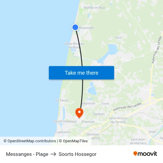 Messanges - Plage to Soorts Hossegor map