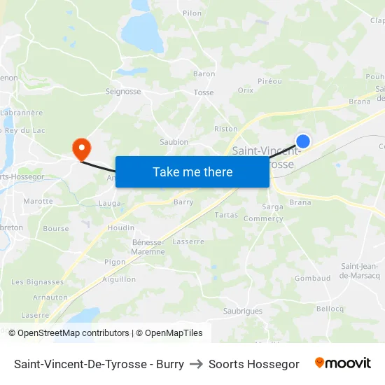 Saint-Vincent-De-Tyrosse - Burry to Soorts Hossegor map
