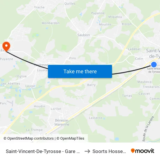 Saint-Vincent-De-Tyrosse - Gare Sncf to Soorts Hossegor map