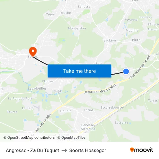 Angresse - Za Du Tuquet to Soorts Hossegor map