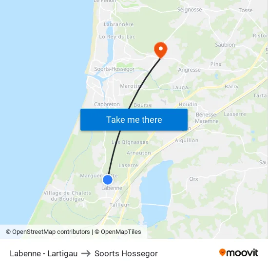Labenne - Lartigau to Soorts Hossegor map