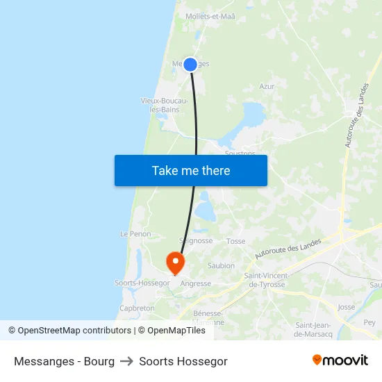 Messanges - Bourg to Soorts Hossegor map