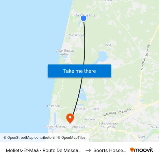 Moliets-Et-Maâ - Route De Messanges to Soorts Hossegor map