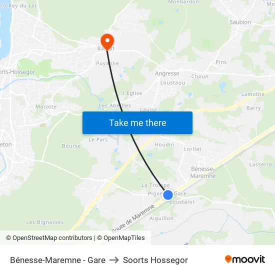 Bénesse-Maremne - Gare to Soorts Hossegor map