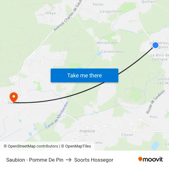 Saubion - Pomme De Pin to Soorts Hossegor map