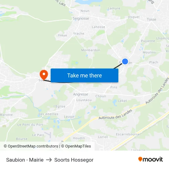 Saubion - Mairie to Soorts Hossegor map