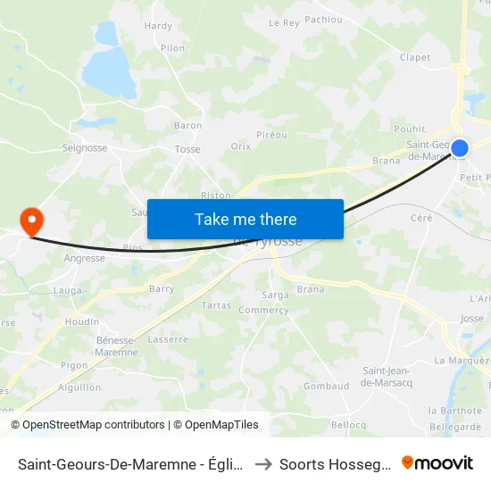 Saint-Geours-De-Maremne - Église to Soorts Hossegor map
