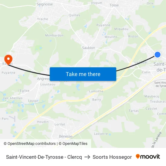 Saint-Vincent-De-Tyrosse - Clercq to Soorts Hossegor map