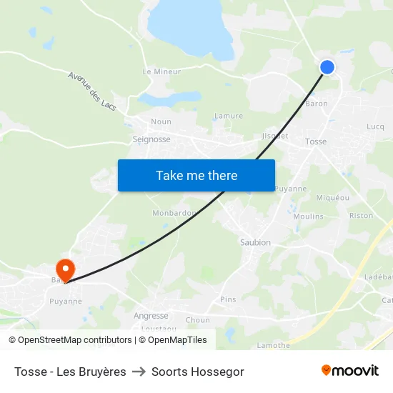 Tosse - Les Bruyères to Soorts Hossegor map