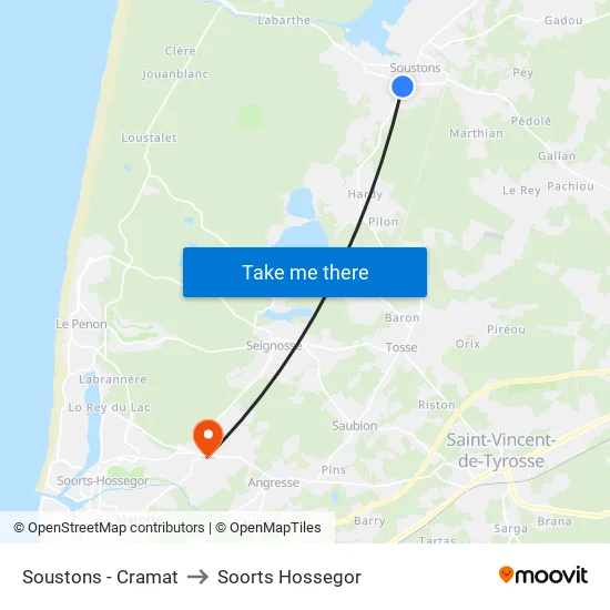Soustons - Cramat to Soorts Hossegor map