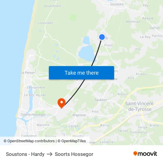 Soustons - Hardy to Soorts Hossegor map