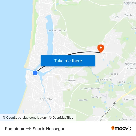 Pompidou to Soorts Hossegor map