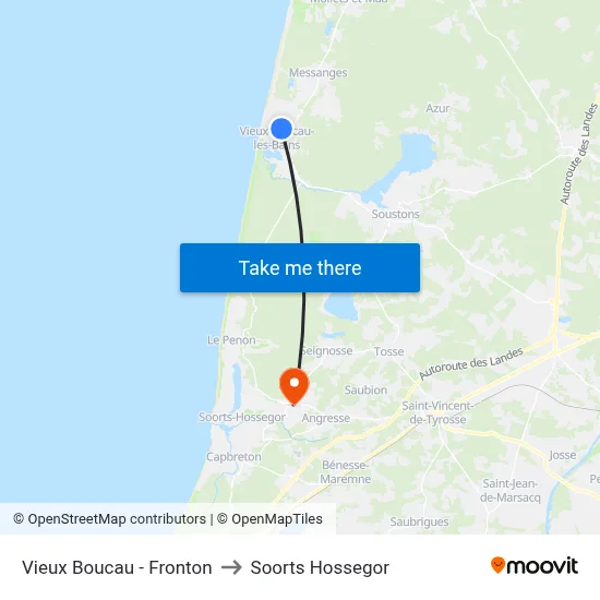 Vieux Boucau - Fronton to Soorts Hossegor map