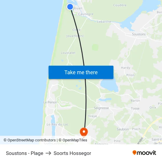 Soustons - Plage to Soorts Hossegor map