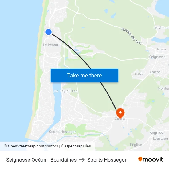 Seignosse Océan - Bourdaines to Soorts Hossegor map