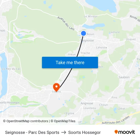 Seignosse - Parc Des Sports to Soorts Hossegor map