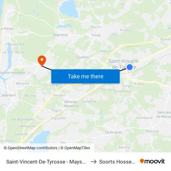 Saint-Vincent-De-Tyrosse - Maysouot to Soorts Hossegor map