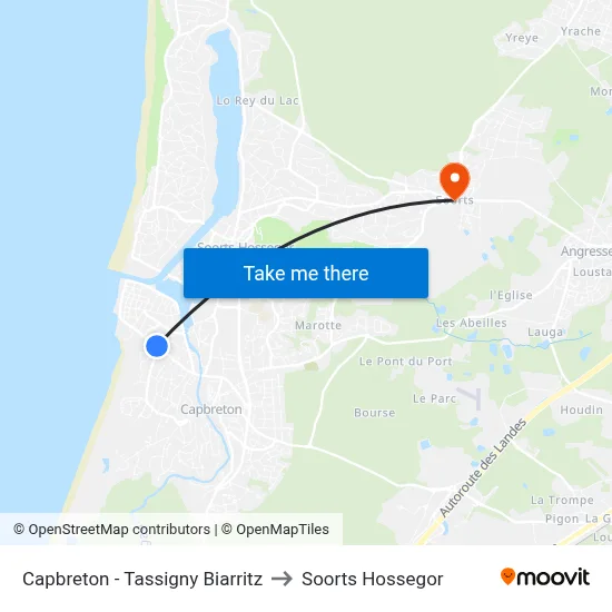 Capbreton - Tassigny Biarritz to Soorts Hossegor map