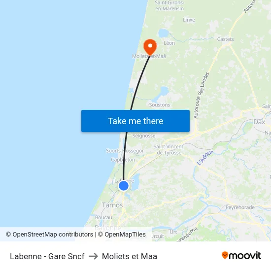 Labenne - Gare Sncf to Moliets et Maa map