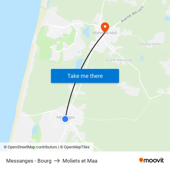 Messanges - Bourg to Moliets et Maa map