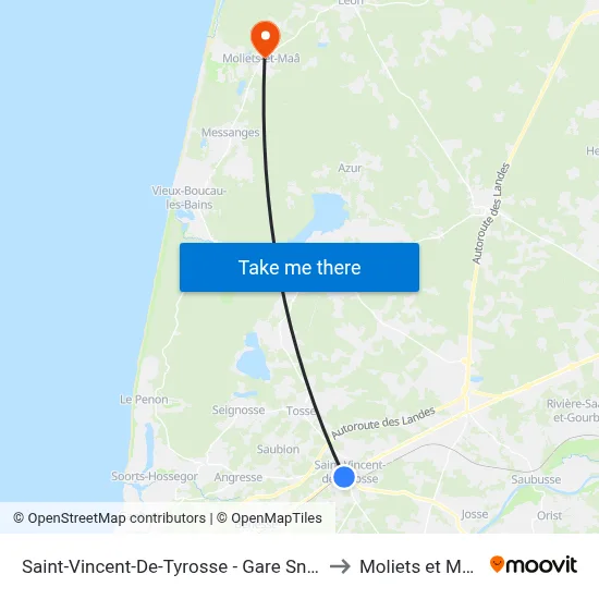 Saint-Vincent-De-Tyrosse - Gare Sncf to Moliets et Maa map