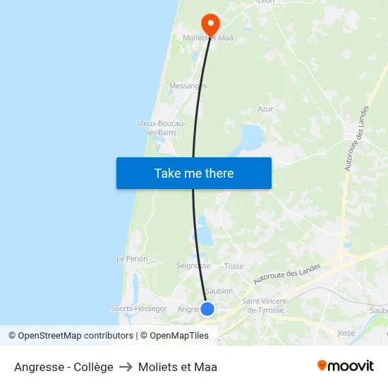 Angresse - Collège to Moliets et Maa map