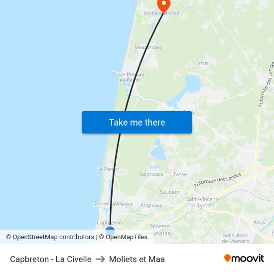 Capbreton - La Civelle to Moliets et Maa map
