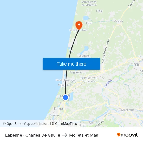 Labenne - Charles De Gaulle to Moliets et Maa map