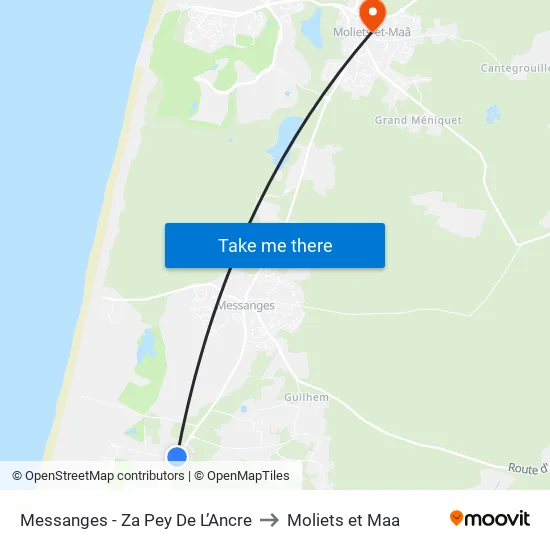 Messanges - Za Pey De L’Ancre to Moliets et Maa map