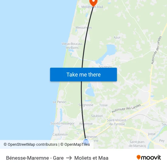 Bénesse-Maremne - Gare to Moliets et Maa map