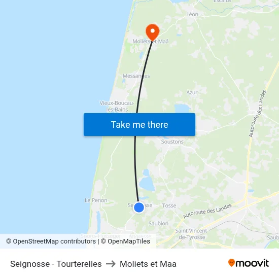 Seignosse - Tourterelles to Moliets et Maa map