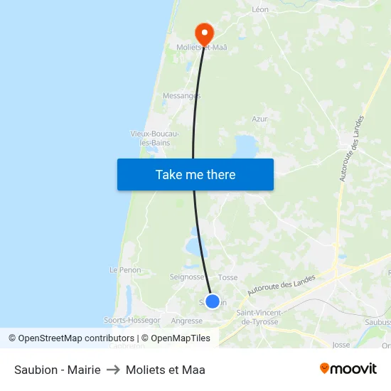 Saubion - Mairie to Moliets et Maa map
